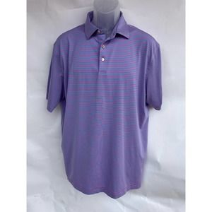 Peter Millar Summer Comfort Pink and Blue Striped Polo L Lightweight Breathable